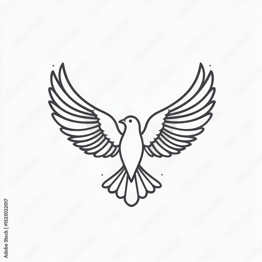Obraz premium Simple line drawing of a dove in flight. A stylized, elegant depiction of a bird with outstretched wings, exuding a sense of freedom and peace. Clean lines create a sense of soaring motion