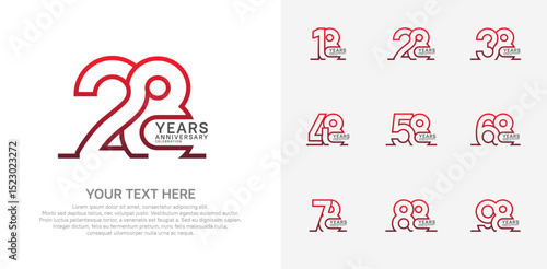 Anniversary logo set vector design, red color for celebration event