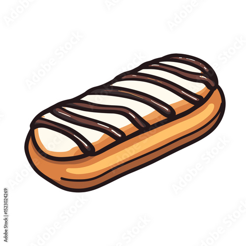 Delicious eclair with chocolate glaze for dessert menus in cafes and bakeries