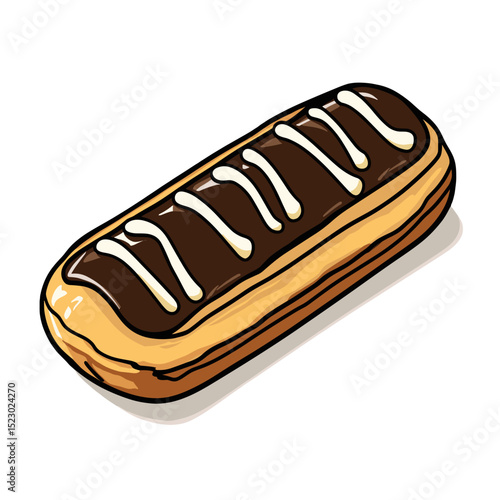 Chocolate glazed eclair for dessert displays in bakeries and cafes