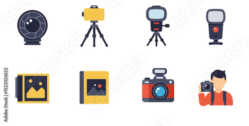 Photography Equipment and Accessories Icons Set