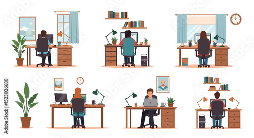 Six People Working Remotely at Home Offices