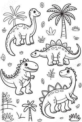 Adorable dinosaurs coloring page cute prehistoric animals