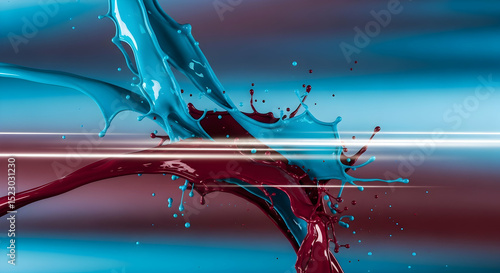 Dynamic Fluidity Captures Abstract Splash of Turquoise and Maroon Hues