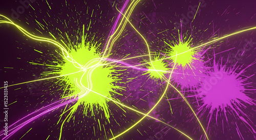 Dynamic Neon Splatter Background With Glowing Lines And Vibrant Colors