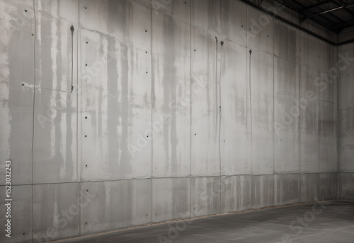 Industrial Chic Interior Sunlit Concrete Room City street with long concrete wall covered in white plaster featuring copy space and Modern empty concrete room with polished floor and large wall, perfe