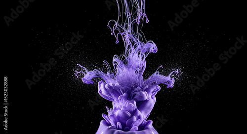 Abstract Purple Ink Cloud Explosion Against Black Backdrop Artistic Expression
