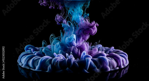 Mystic Flow: Colorful Ink Swirls in Black Water Abstract Composition