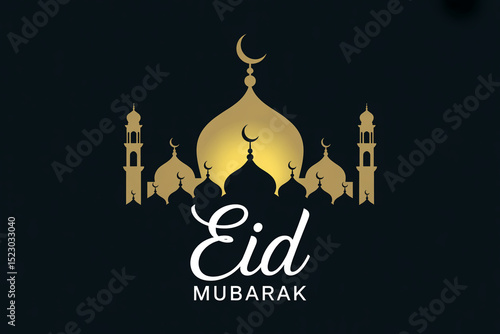 Wallpaper Mural Elegant Eid Mubarak Greeting with Golden Mosque Silhouette Torontodigital.ca