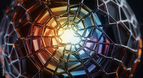 Complex Geometric Structure Radiating Colors in Sphere Shape Abstract Design