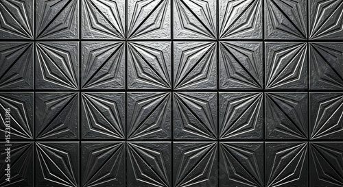 Stylish Geometric Wall Texture with Art Deco Influences in Dark Silver Tones