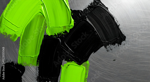 Dynamic Contrast Paintstrokes Black and Green on Brushed Metal Surface