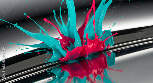 Dynamic Collision Of Blue And Pink Paints Creates Abstract Artistry