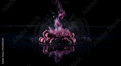 Dramatic Ink Explosion in Dark Water Creates Abstract Pinkish Purple Cloud