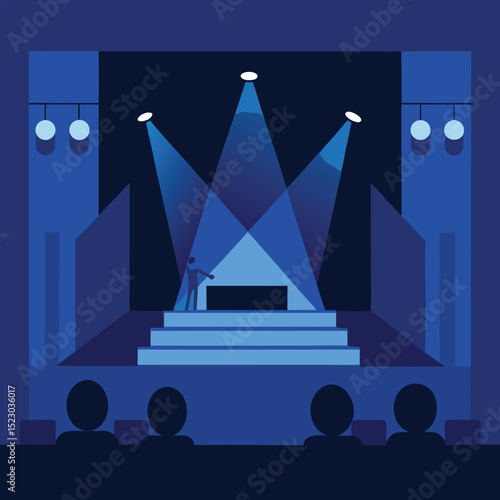 Abstract illustration of a stage with a conductor and spectators in a theater setting
