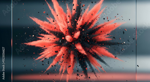 Spectacular Explosion Of Crimson And Graphite Particles Floating Mid-Air