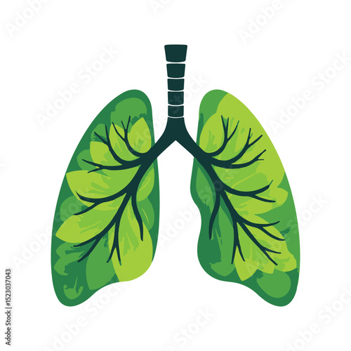 Breathing Green: Conceptual artwork of lungs, where each lung is created using organic leaves, symbolizing the essence of life and the importance of clean air. 