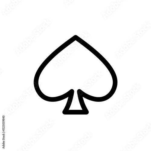 Spade suit symbol, classic playing card icon, simple black and white graphic design. This elegant spade shape is perfect for game design, casino branding, or poker-themed projects.