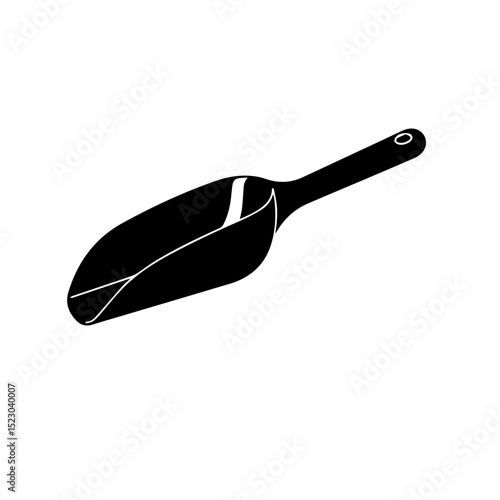 Black scoop shovel for gardening or kitchen.  Handy scoop tool for various purposes.  This simple scoop is perfect for design elements in gardening or culinary publications.