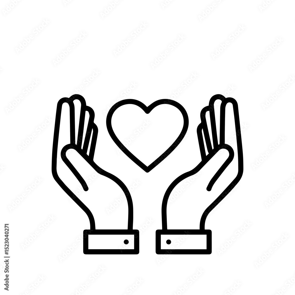 Two hands holding heart symbol. Loving care and protection concept. Image shows two hands gently cradling a heart, symbolizing compassion, support and care. This illustration is perfect for brochures, Two hands holding heart symbol. Loving care and protection concept. Image shows two hands gently cradling a heart, symbolizing compassion, support and care. This illustration is perfect for brochures,