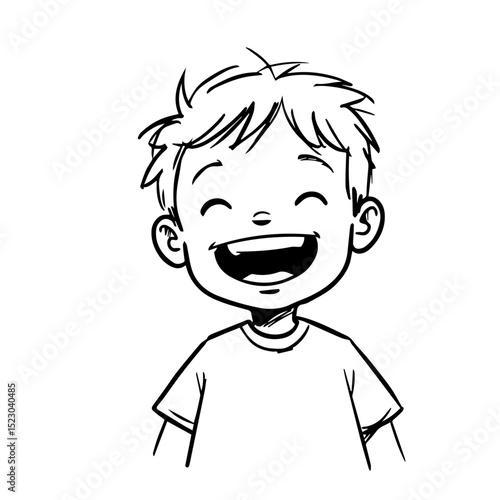 Happy smiling boy child illustration. Joyful kid portrait shows open mouth laughing. This cheerful image is perfect for pediatric clinics, children's books,