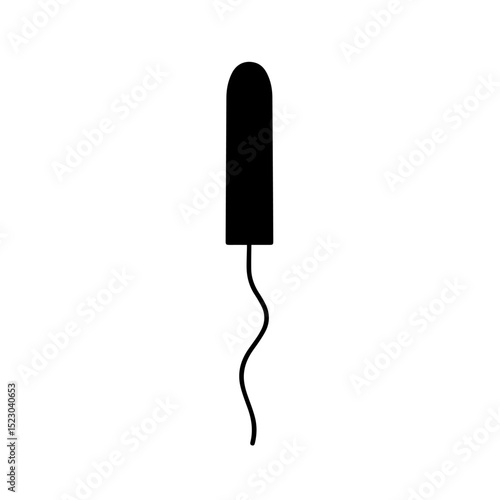 Tampon with string. Simple black tampon illustration. Menstrual hygiene product.  Graphic design element suitable for feminine hygiene products packaging design,