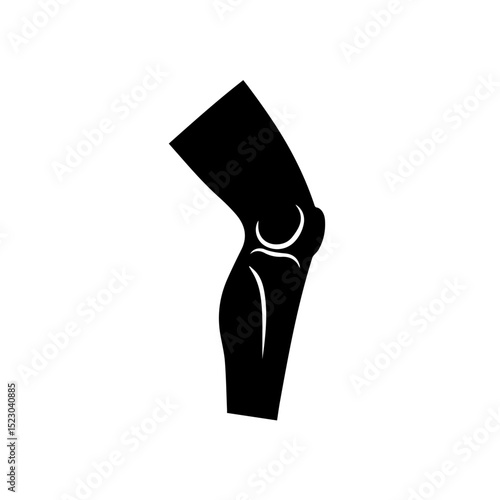 Human knee joint anatomical illustration. Detailed black silhouette of leg knee showing bones and ligaments. This medical illustration is perfect for orthopedic publications, trauma surgery textbooks,