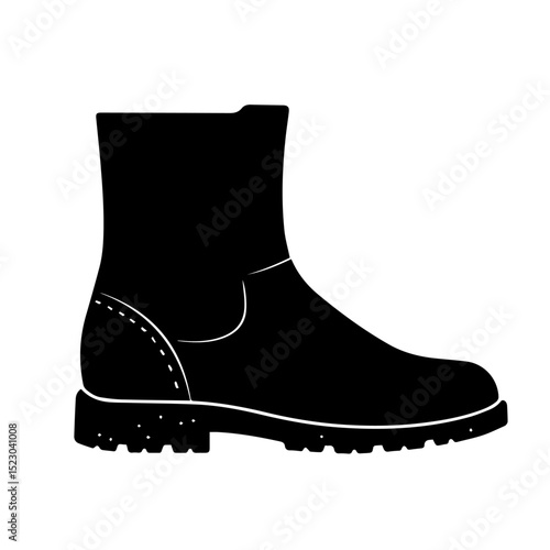 Stylish ankle boot silhouette. Classic footwear design, perfect for fall or winter wardrobe.  Boot illustration suitable for fashion blogs, shoe store catalogs,