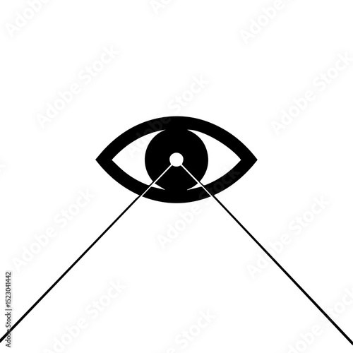 Simple black eye icon with beams of light. Eye symbol represents vision and sight.  This graphic design is perfect for ophthalmology, medical publications, or body part illustrations.