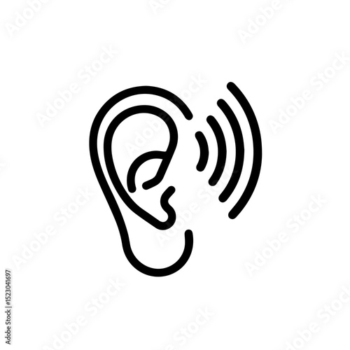 Human ear anatomical drawing with sound waves. Detailed ear illustration showing auricle, ear canal, and eardrum.  This graphic is ideal for medical websites, educational materials,