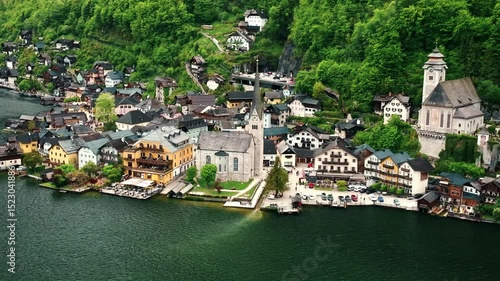 View of famous Hallstatt mountain village in the Austrian Alps at beautiful light in summer, Salzkammergut region, Hallstatt, Austria.