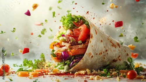 Delicious Chicken Shawarma Wrap Filled with Fresh Vegetables and Herbs Explosion