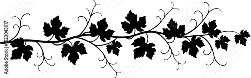 Black grapevine silhouette decorative border vector design with leaves and tendrils 