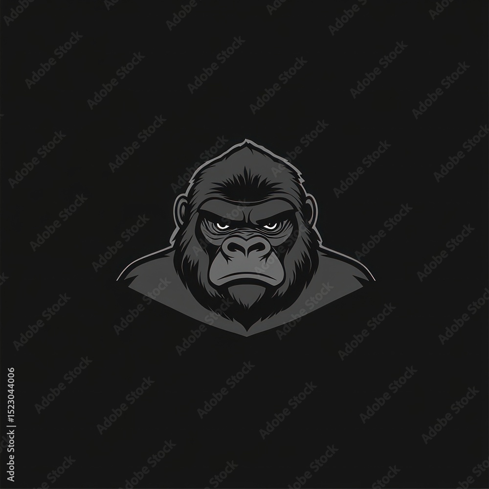 Gorilla head, dark grayscale, aggressive pose Gorilla head, dark grayscale, aggressive pose