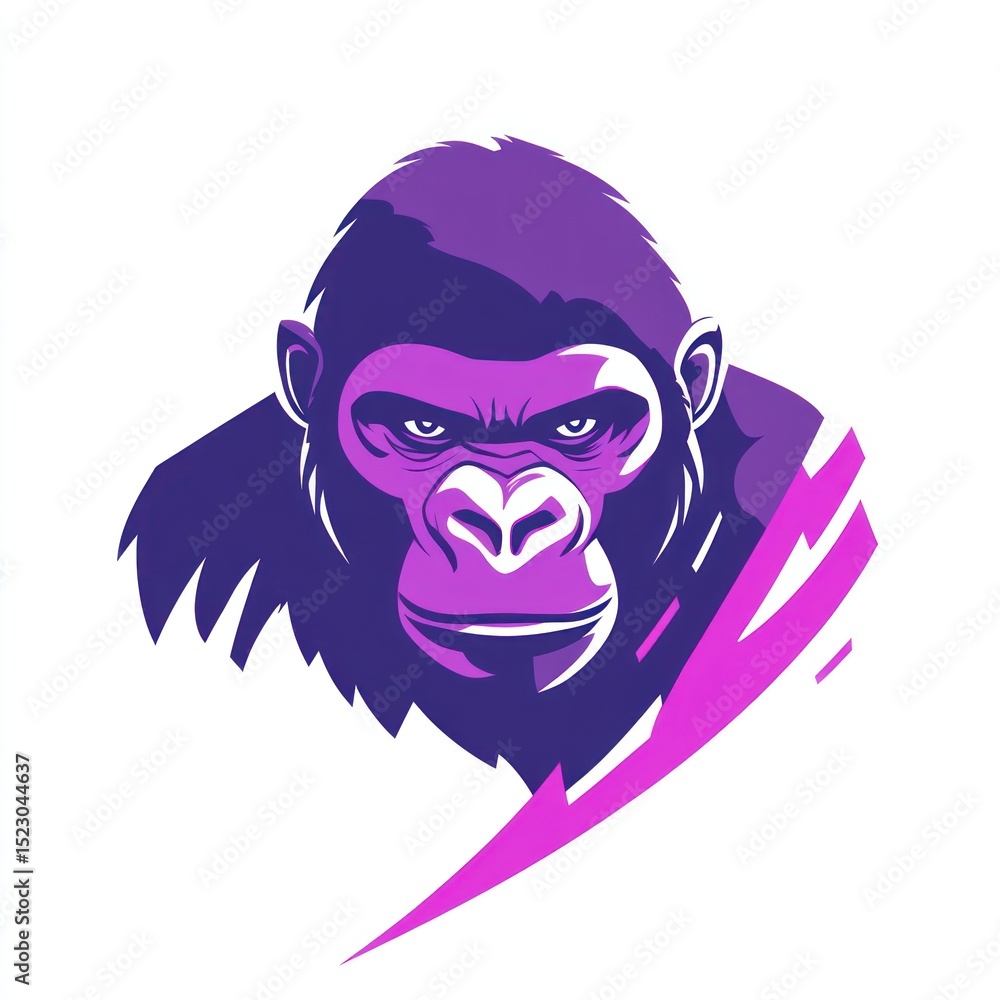 Obraz premium Gorilla head graphic, bold purple and dark tones