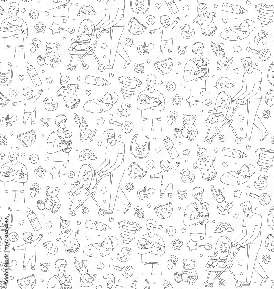 Father and Baby Pattern Line Art Baby Items and Parenting Illustration Father and Baby Pattern Line Art Baby Items and Parenting Illustration
