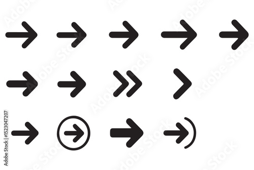 Collection of modern arrow icons showing various animated designs and directions for creative projects icon set