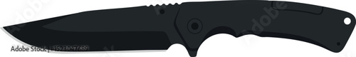 Black Tactical Folding Knife Vector Illustration with Handle and Blade Design 