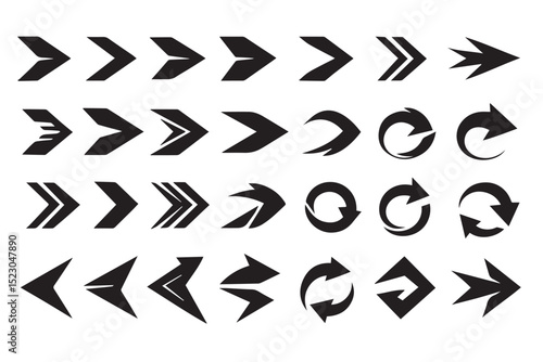 Set of futuristic arrow icons, sharp and bold design for digital and technology use, directional arrows and symbols icon set