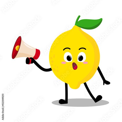 Cute Hand Drawn Lemon Speaking with megaphone Bravely