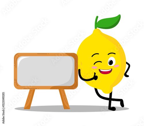 Cute Hand Drawn Lemon Leaning to sign board