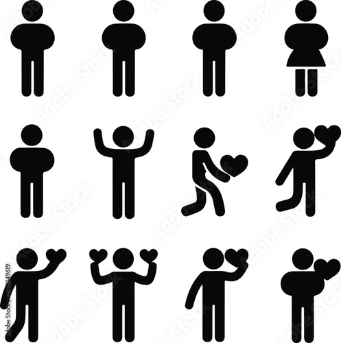 Person Holding Heart Silhouette – Love and Care Icon Set Human Heart Gesture Silhouette – Kindness and Emotion Vector Design