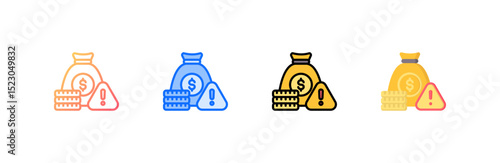 Economic Crisis icon set multiple style collection
