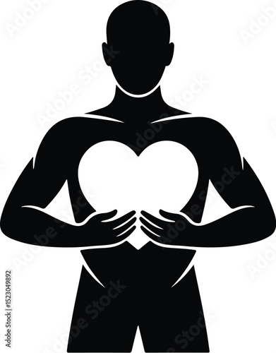 Person Holding Heart Silhouette – Love and Care Icon Set Human Heart Gesture Silhouette – Kindness and Emotion Vector Design