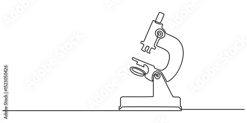Microscope labs in continuous one line drawing. Single line art illustration of laboratory equipment. Editable vector, Microscope lab simple outline illustration. Continuous line drawing of Microscope