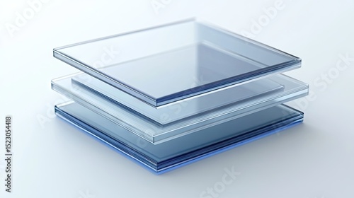 Stacked sheets of transparent glass.