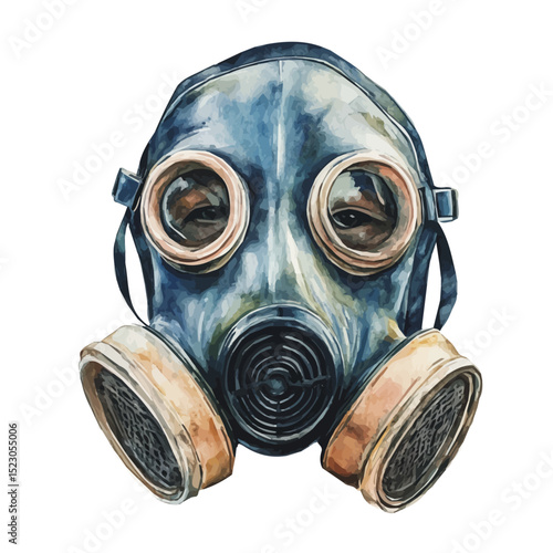watercolor of Respirator Mask, vector high quality, isolated on a white background.