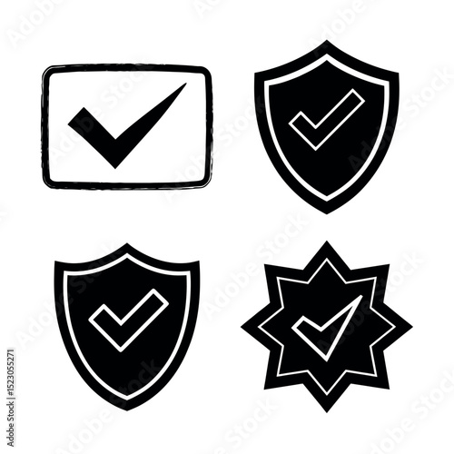 Check Mark Icons Shield, Square, Starburst - Approval, Security, Verified Symbols