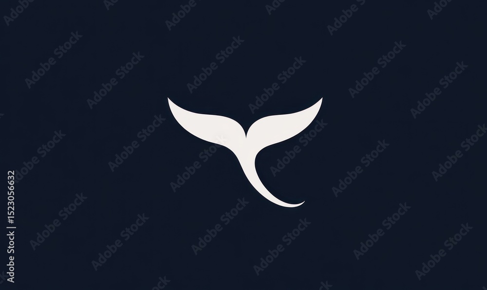 Obraz premium Abstract whale tail logo, white on dark navy