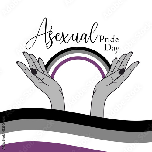 Asexual pride Day LGBT  transsexual pride month rainbow in hands.ai